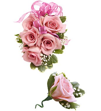 Pastel Pink Spray Rose Corsage and Boutonniere