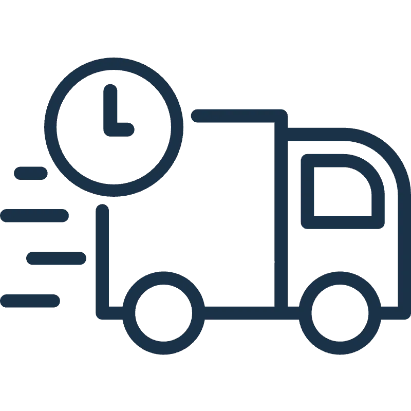 Icon representing fast delivery service with a truck and clock, symbolizing timely shipping solutions.