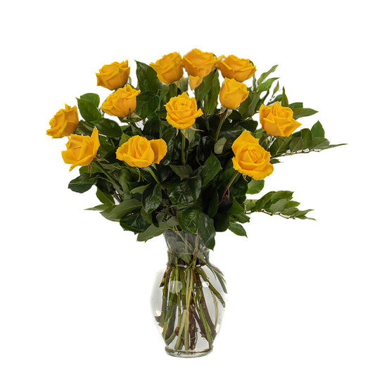 One Dozen Yellow Long Stem Roses