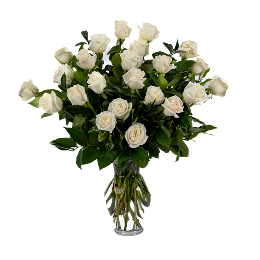 Two Dozen White Long Stem Roses