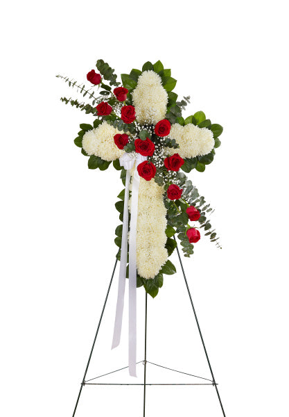 PEACE AND PRAYERS STANDING CROSS IN RED AND WHITE